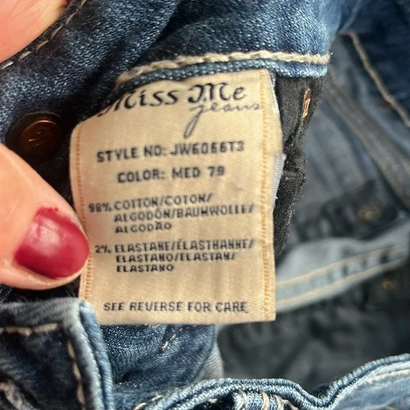 Miss Me Jeans Women’s 26 straight leg stretch blue denim cow print pocket pants - Picture 8 of 9